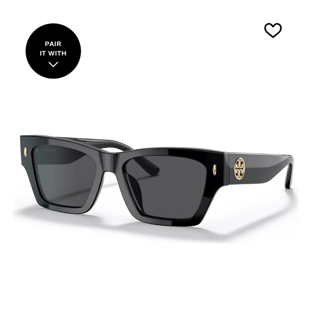 Tory Burch Glossy Black Rectangular Sunglasses wi… - image 1